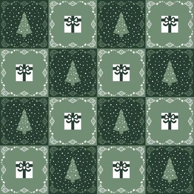 Seamless Pattern. Christmas Tree, Snow falling , Gift.