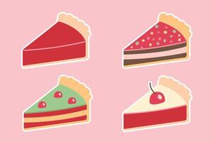 Collection stickers of different types of cake slices vector