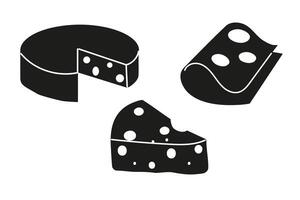 Collection silhouette of different types of cheese French cuisine vector