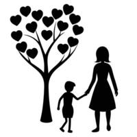 Mother and Daughter Walking Hand-in-Hand Under a Happy Sky - Flat Illustration vector