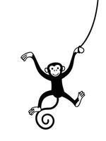 Simple Line Drawing of a Playful Monkey in Silhouette - Flat Illustration vector