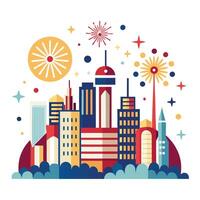 Year-End Celebration with Fireworks - Flat Illustration vector