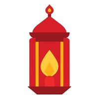 Candle Inside Red Lantern with Gold Patterns - Flat Illustration vector
