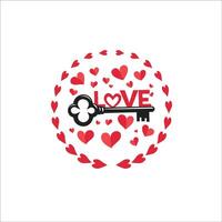 Stylized LOVE Key Design with Heart Elements vector
