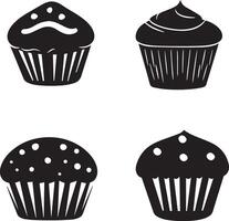 Silhouette of cup cake set on white background vector