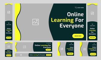 Trendy online learning web set banner design, education system web bundle banner design for social media post, fully customizable eps 10 file format vector