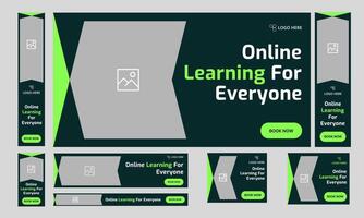 Best online learning web set banner design for social media post, online education web bundle banner design, fully customizable eps 10 file format vector