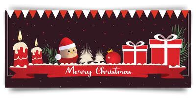 Merry Christmas banner design in red color vector