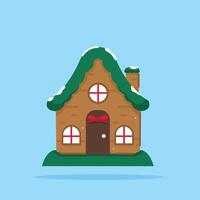 wooden christmas house with snow in flat style, suitable for posters and web icons vector