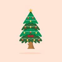 pine tree logo with christmas lights, natural christmas object illustration. suitable for poster and web icon vector