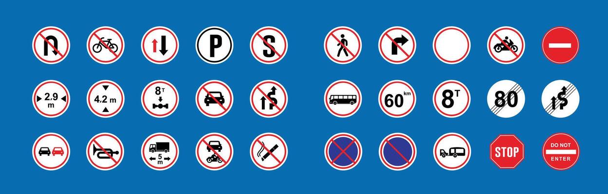 prohibitory traffic signs collection, illustration of blue box traffic sign on metal pole.suitable for poster use and web icon