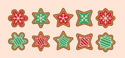 set Christmas gingerbread cookies shaped like snow and stars, new year decoration suitable for posters and web icons vector