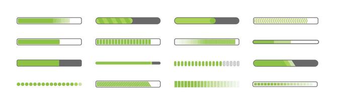 green loading progress collection with various types of shapes, update systems and running progress vector