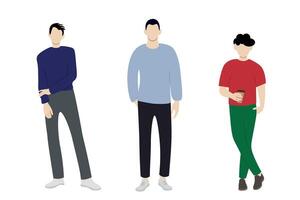 Young modern guys posing, faceless illustration, flat style, isolate on white vector