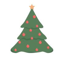 Christmas tree with red Christmas balls and a star illustration isolated on white background vector