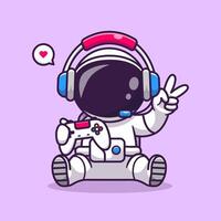 Cute Astronaut Gamer Playing Game With Controller And Headphone Cartoon vector