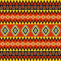 Colorful Motif in Red. Native American Tribal Pattern Style. Aztec Chevron Stripe Border with blue black yellow zigzag decoration, hippie, gypsy, hot and cool tone seamless pattern geometric vector