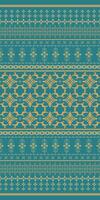 Classy Fleur de lis Motif Design Gold Embroidery on Dark Green Background with Geometric Diamond Ornament Decoration Seamless Pattern. For Elegant Textile Design. Hand draw Weaves Silk, Saree. vector