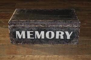 A vintage looking box with the word memory on it. photo