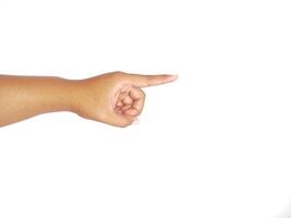 Man's hand touching or pointing to something isolated on white background. Close up. High resolution. photo