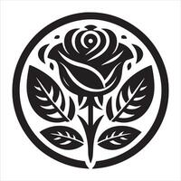 An illustration of a rose in black and white with a spiral in the center vector