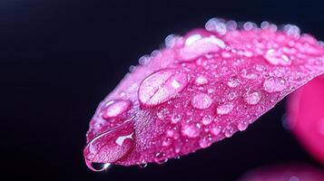 Close up of pink petal with raindrops, showcasing nature beauty photo