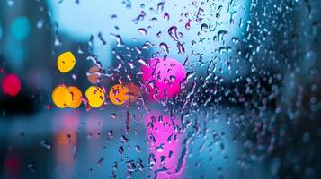 beautiful rainy scene with colorful bokeh lights in background photo