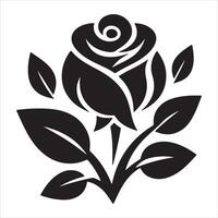 An illustration of a rose in black and white with the word Rose written on it vector