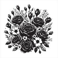 A single black silhouette of a rose flower on a white background vector