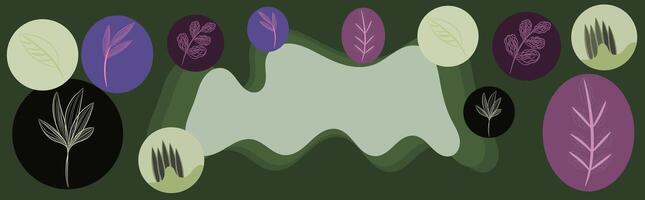 A serene symphony of organic shapes and muted tones, where delicate leaves and branches emerge from vibrant orbs vector