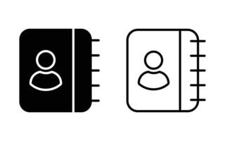 Address Book icon in set. Contact note flat or Linear. contact book in modern style illustration on white background. vector