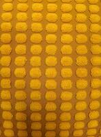 A photo of a textured background with short, fluffy polka dot patterns in a yellow neutral color.