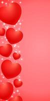 3d vertical background with volumetric hearts and shining glitter. Valentine's Day banner template. vector
