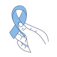 Hand holding a blue awareness ribbon vector