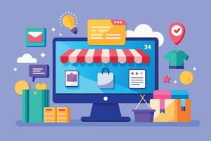 a computer screen with a storefronter on it, Screen mockup for a virtual shopping experience vector