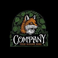 Fox in the hops forest suitable for labels, stickers, vintage style vector