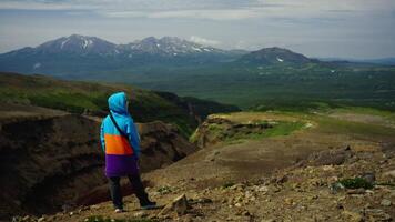 Tourism And Traveling, Woman Standing At Top And Admiring Scenery With Mountains, Contemplation video