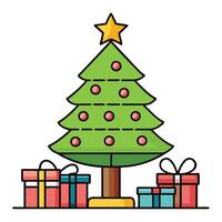Simple design of a Christmas tree with colorful presents vector