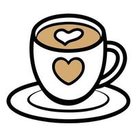 Coffee cup with heart foam design on a saucer vector
