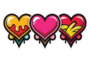 Colorful heart icons in graffiti style with drips vector