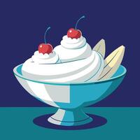 Savoring a classic banana split with cherries and cream vector