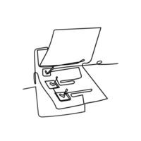 continuous line drawing clipboard document with check mark sign vector