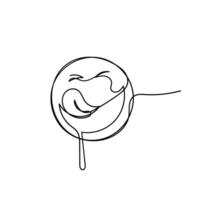 yummy face emoticon in continuous line drawing vector