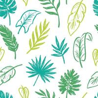 Tropical leaf seamless pattern background. Hand drawn crayon brush abstract green tropic leaves seamless pattern. Floral abstract hand drawn print background. vector