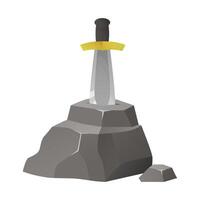Legendary King Arthur Sword made from Steel metal stuck in the rock flat art design illustration with simple shape perfect for fantasy game item asset vector