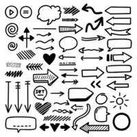 a collection of scribbled arrows, hearts, sound balloons etc vector