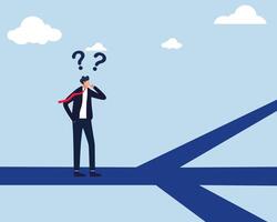 Business direction. Businessman decides many paths to walk. confused businessman thinking make decision on multiple route ahead. vector