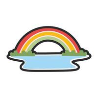rainbow and lake with outline in flat design vector