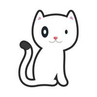 white cat with outline in flat design. vector