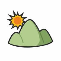 hills and sun with outline in flat design. vector